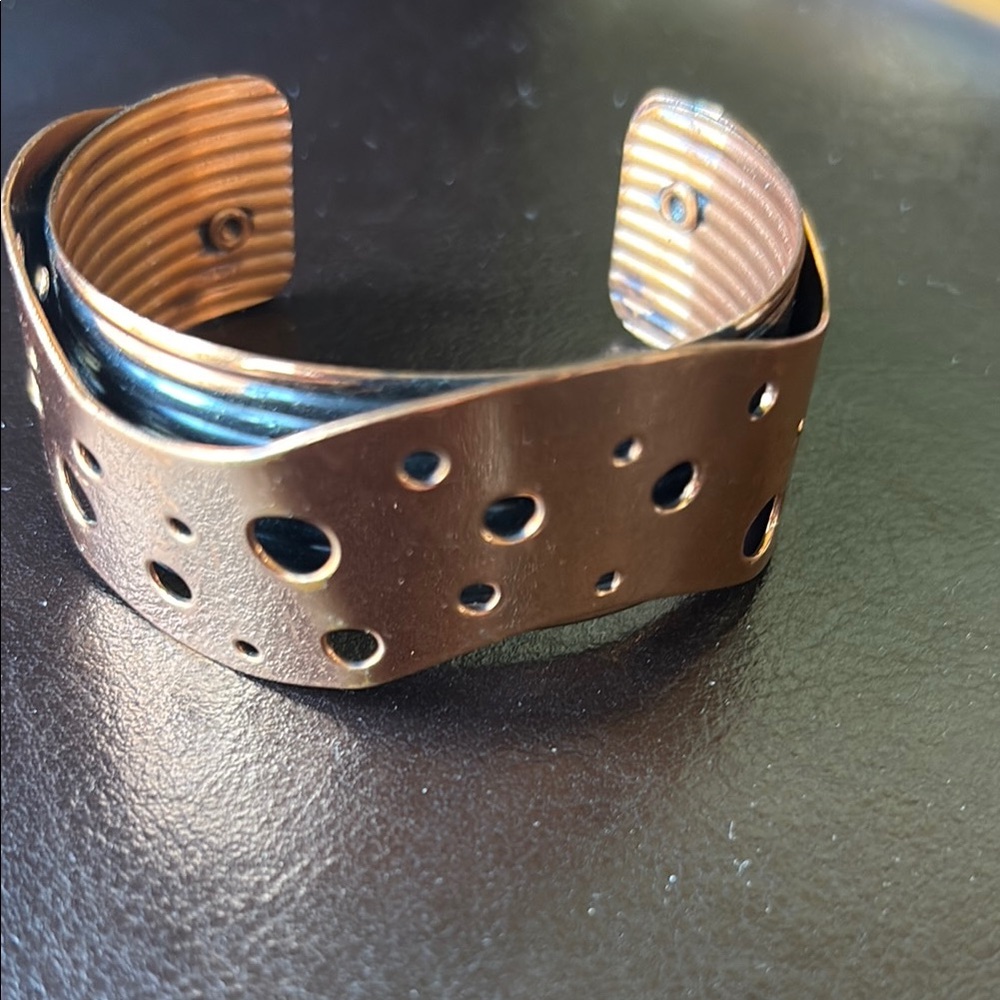 Vtg Copper Tone Cuff Bracelet Swiss Cheese Renoir